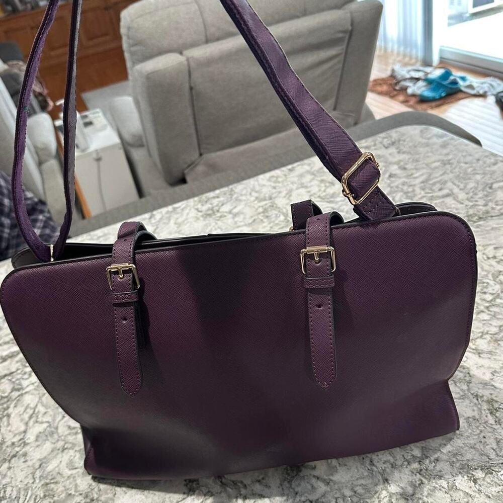Purple leather tote bag - Picture 3 of 6